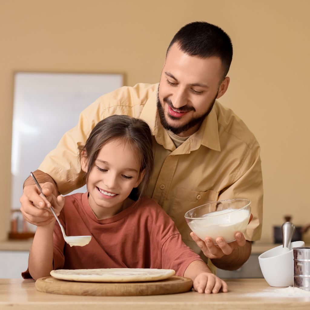 Parent cooking with child